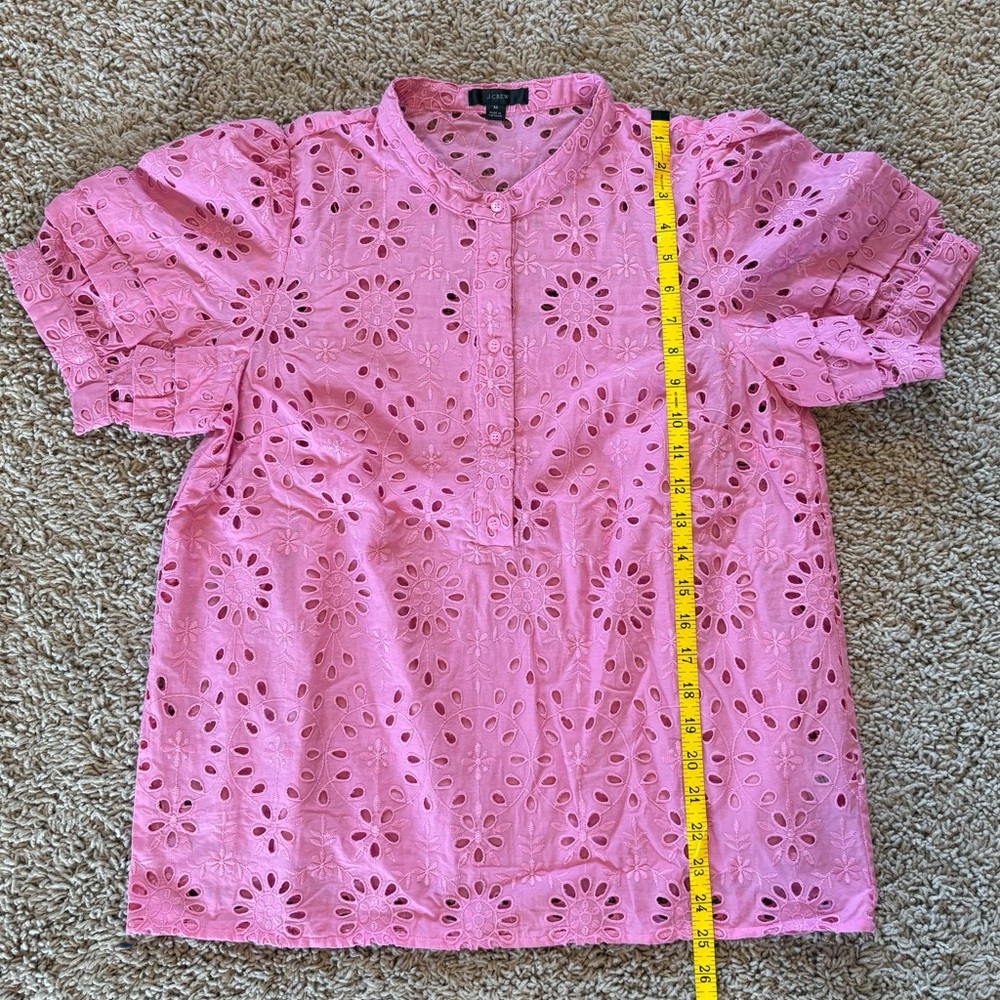 J Crew Puff-Sleeve Popover Top in Eyelet Pink Size Medium - Picture 14 of 14